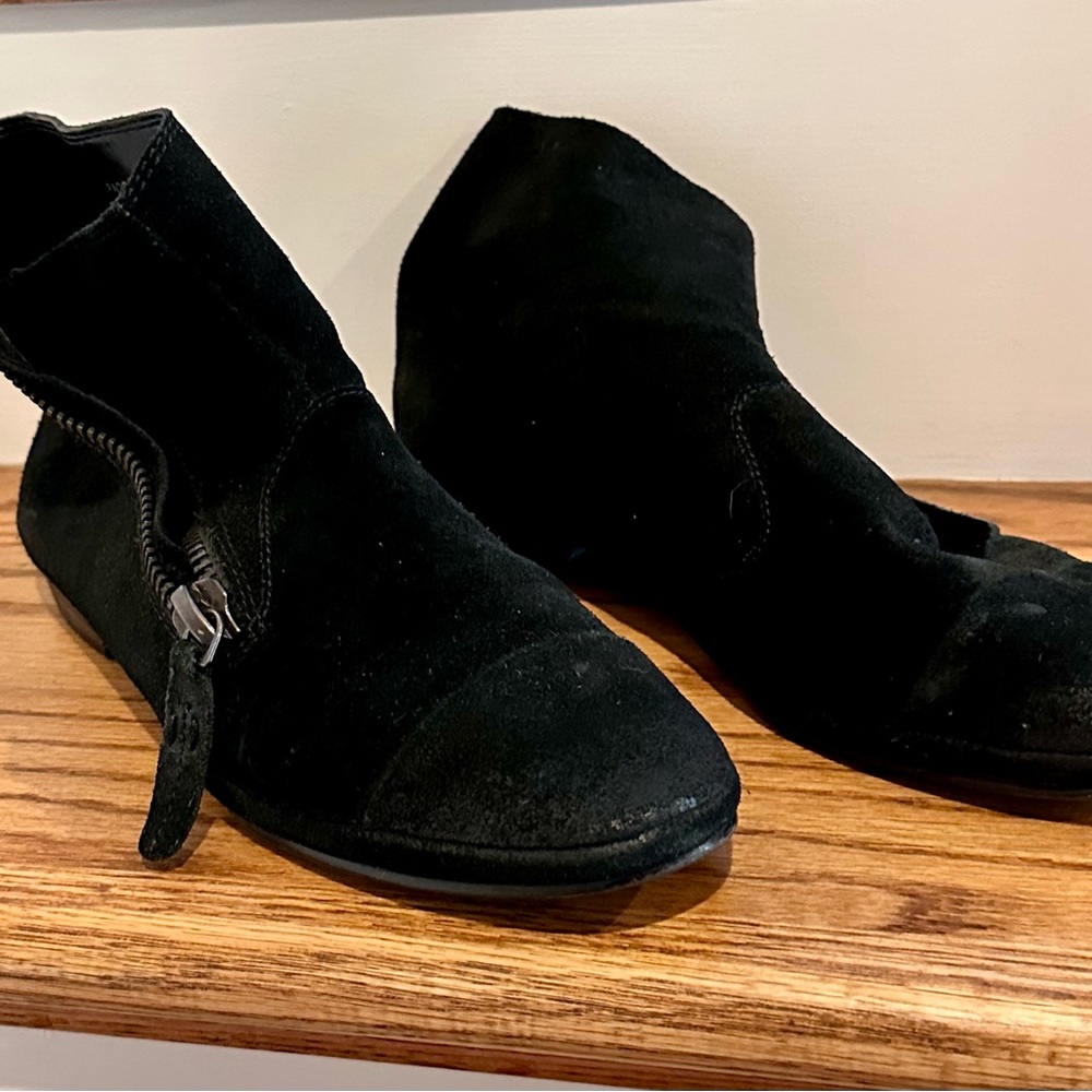 Black Suede Distressed Ankle Booties in EUC